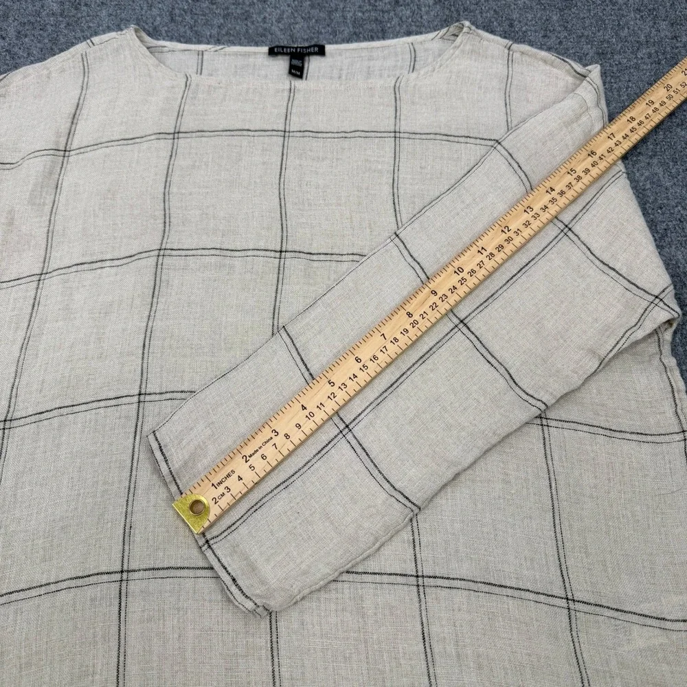 Eileen‎ Fisher Windowpane Organic Linen Blouse Size M Coastal Grandma Lagenlook